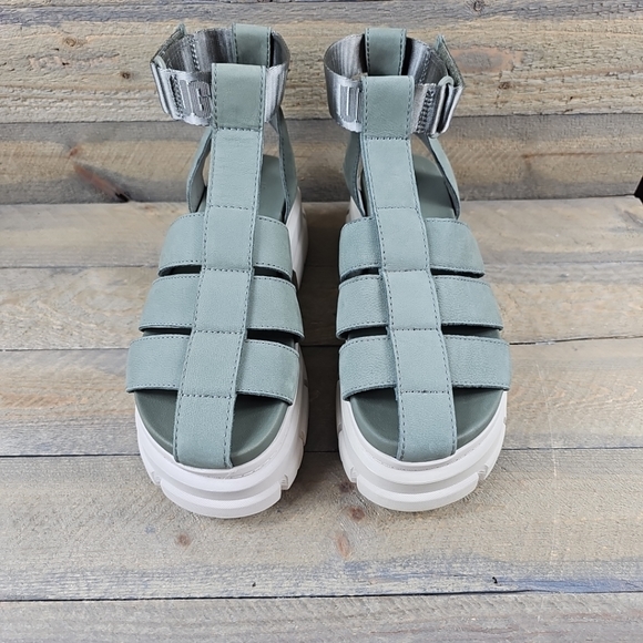 UGG Ashton Heritage Women's Platform Sandals Moss Green Suede Logo Strap - Picture 8 of 13